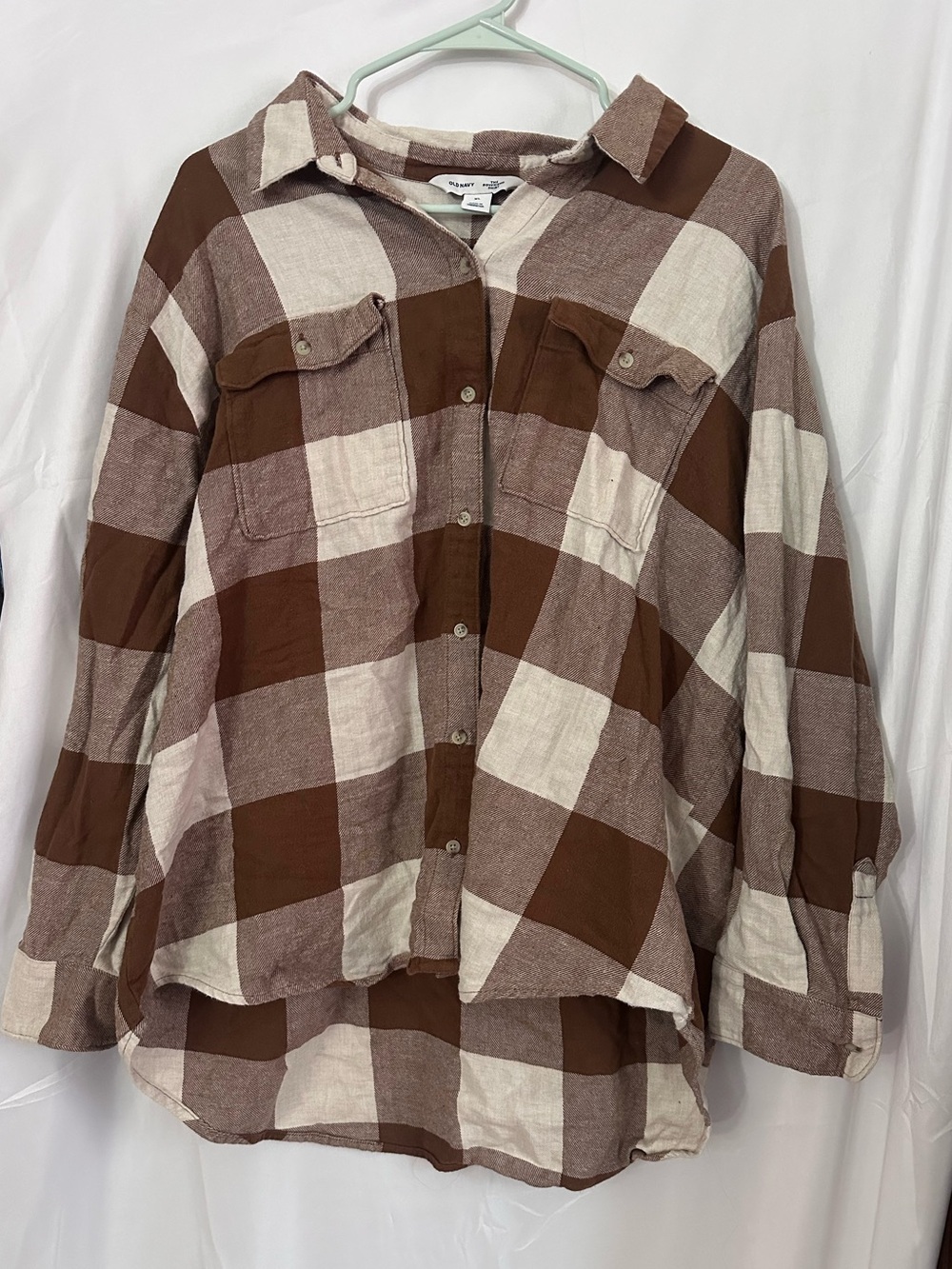 Old Navy Brown and Cream Plaid Flannel Shirt